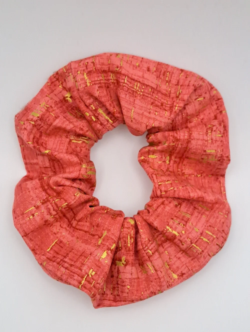 Coral Gold-Accent Scrunchie Cotton Hair Tie Elastic Band - Women Accessories